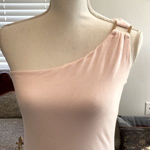 Cache Vintage Baby Pink One Shoulder Top w/ Gold Buckle
